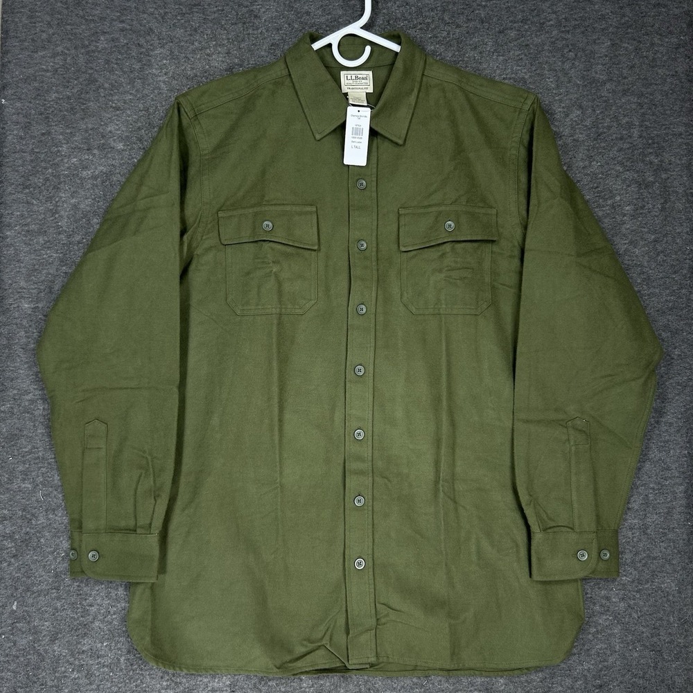L.L. Bean Flannel Chamois Shirt Mens LT Green Thick 100% Cotton 187924 NWT